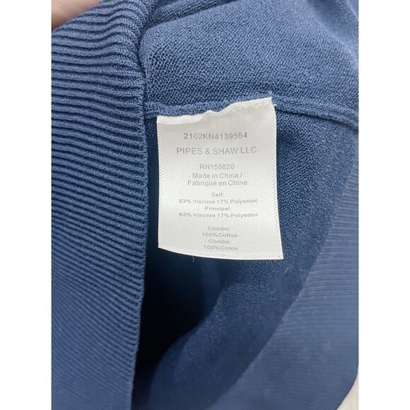 Veronica Beard Roy Navy Mixed Media Pullover with Eyelet Sleeves - Picture 6 of 10